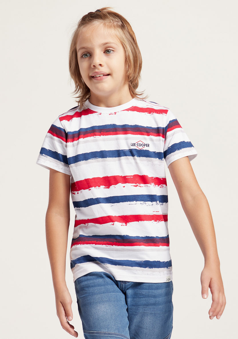 Lee Cooper Striped Round Neck T-shirt with Short Sleeves-T Shirts-image-1