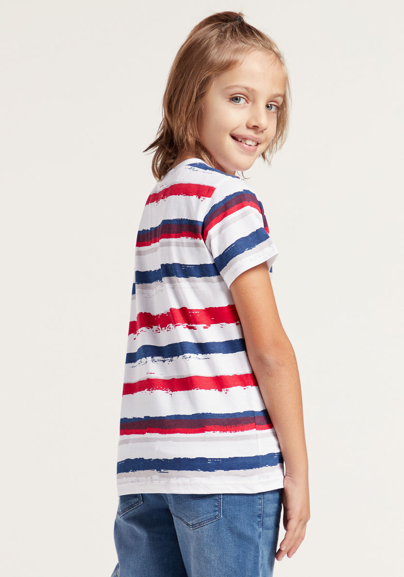 Lee Cooper Striped Round Neck T-shirt with Short Sleeves-T Shirts-image-3