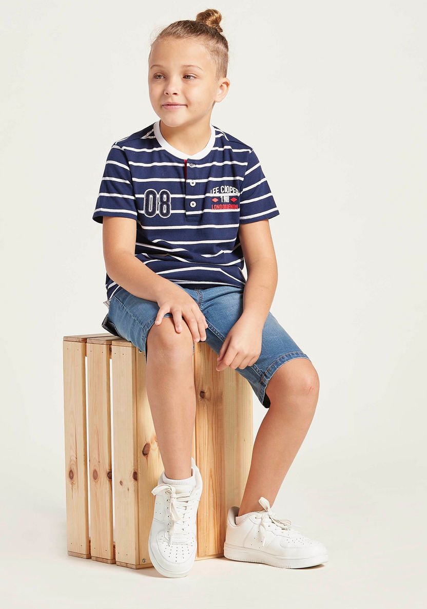 Lee Cooper Striped T-shirt with Henley Neck and Short Sleeves-T Shirts-image-0