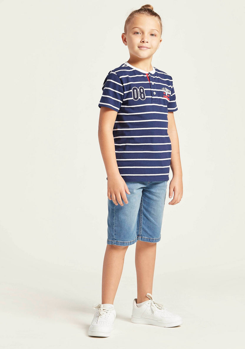 Lee Cooper Striped T-shirt with Henley Neck and Short Sleeves-T Shirts-image-1