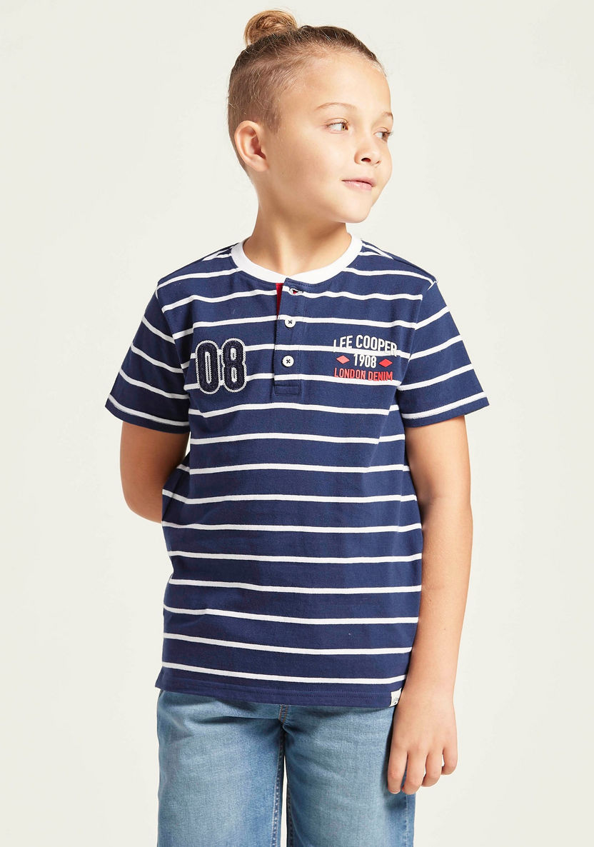 Lee Cooper Striped T-shirt with Henley Neck and Short Sleeves-T Shirts-image-2