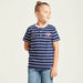 Lee Cooper Striped T-shirt with Henley Neck and Short Sleeves-T Shirts-thumbnail-2