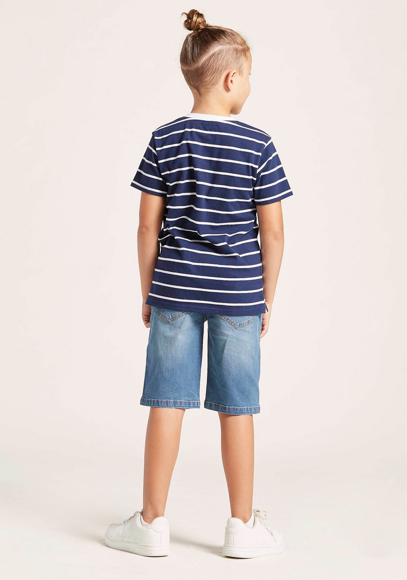 Lee Cooper Striped T-shirt with Henley Neck and Short Sleeves-T Shirts-image-3