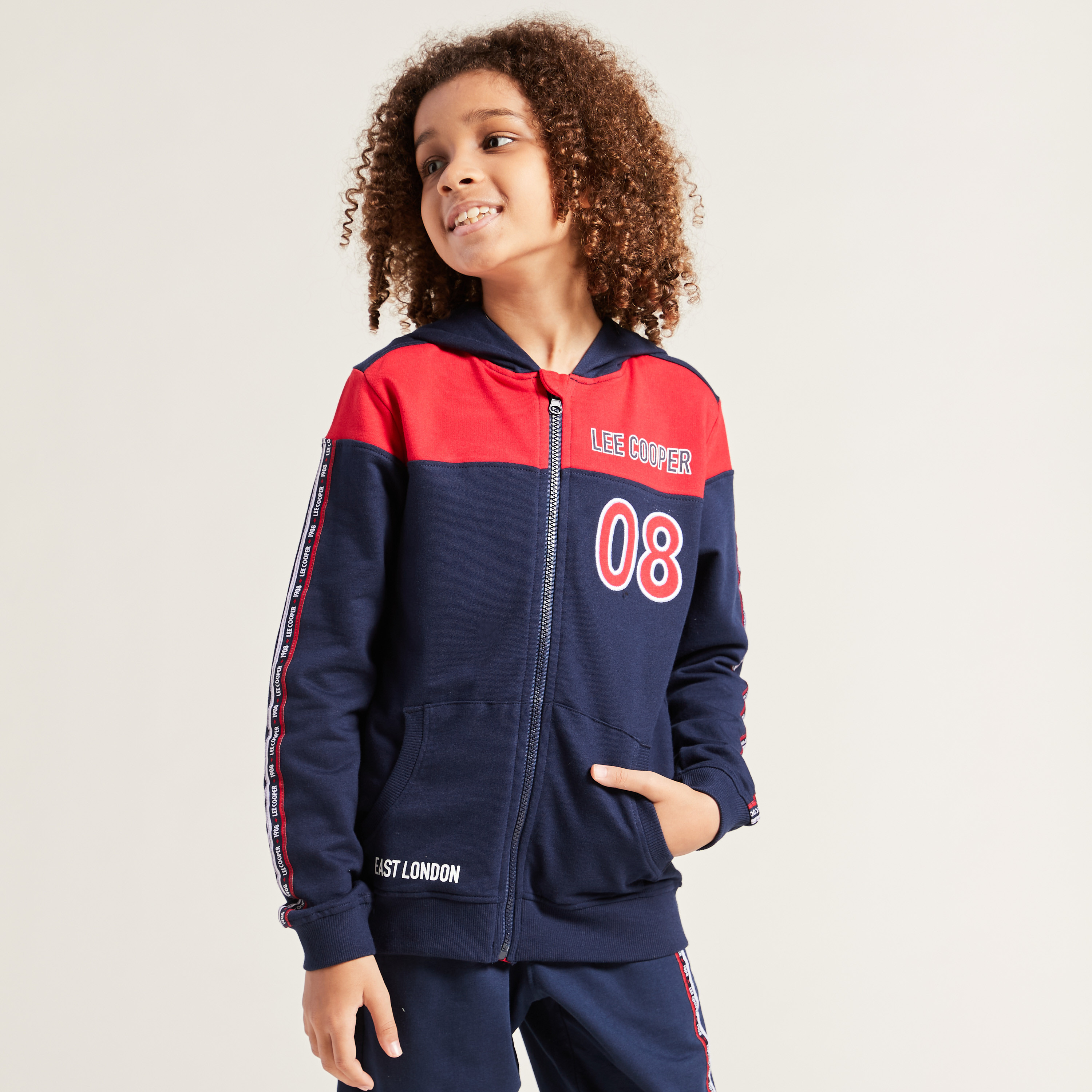 Lee Cooper Printed Hoodie with Zip Closure and Pockets