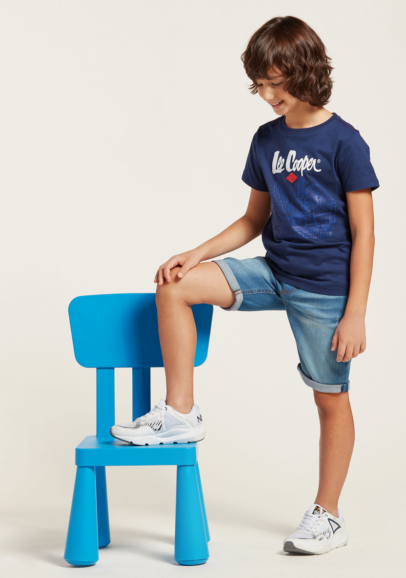 Lee Cooper Print Round Neck T-shirt and Denim Shorts Set-Clothes Sets-image-0