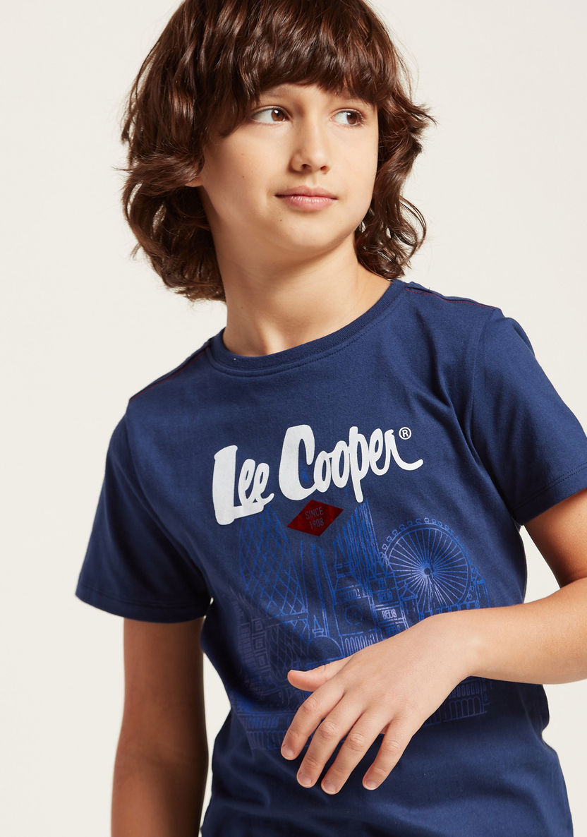 Lee Cooper Print Round Neck T-shirt and Denim Shorts Set-Clothes Sets-image-1