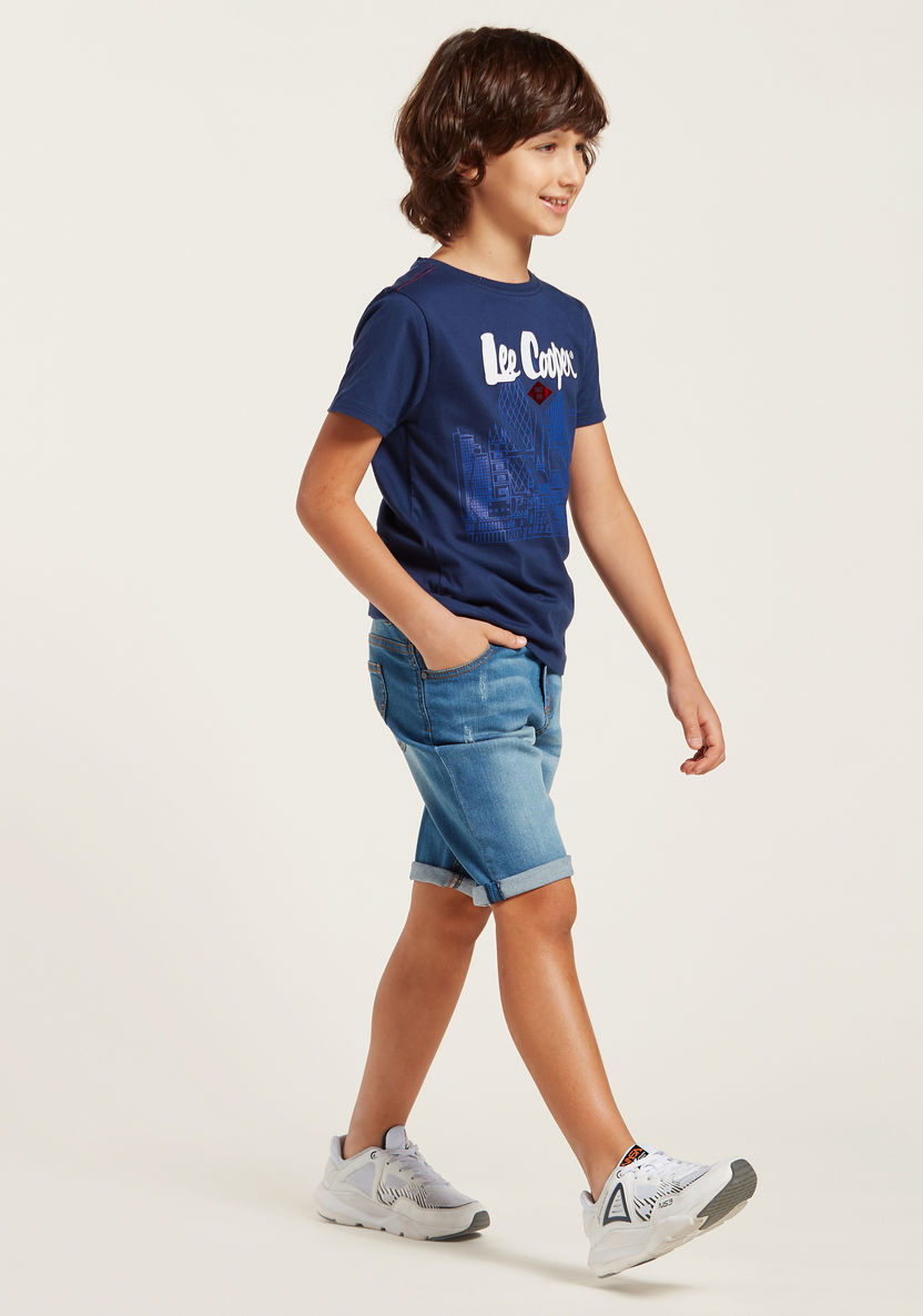 Lee Cooper Print Round Neck T-shirt and Denim Shorts Set-Clothes Sets-image-2