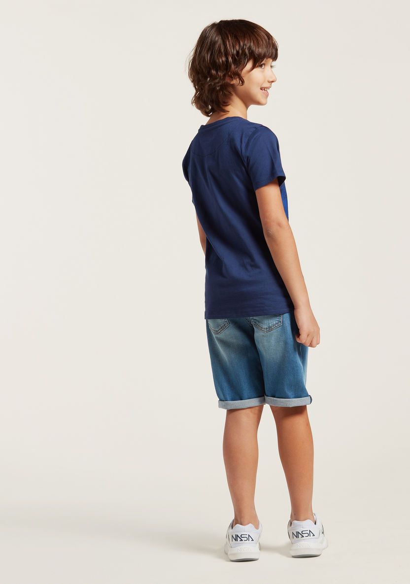 Lee Cooper Print Round Neck T-shirt and Denim Shorts Set-Clothes Sets-image-4