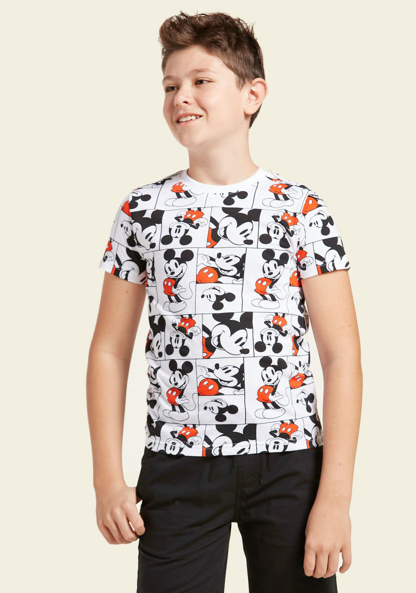 Disney Mickey Mouse Print T-shirt with Short Sleeves-T Shirts-image-0