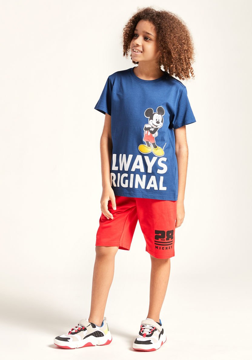 Disney Mickey Mouse Print Round Neck T-shirt with Short Sleeves-T Shirts-image-0