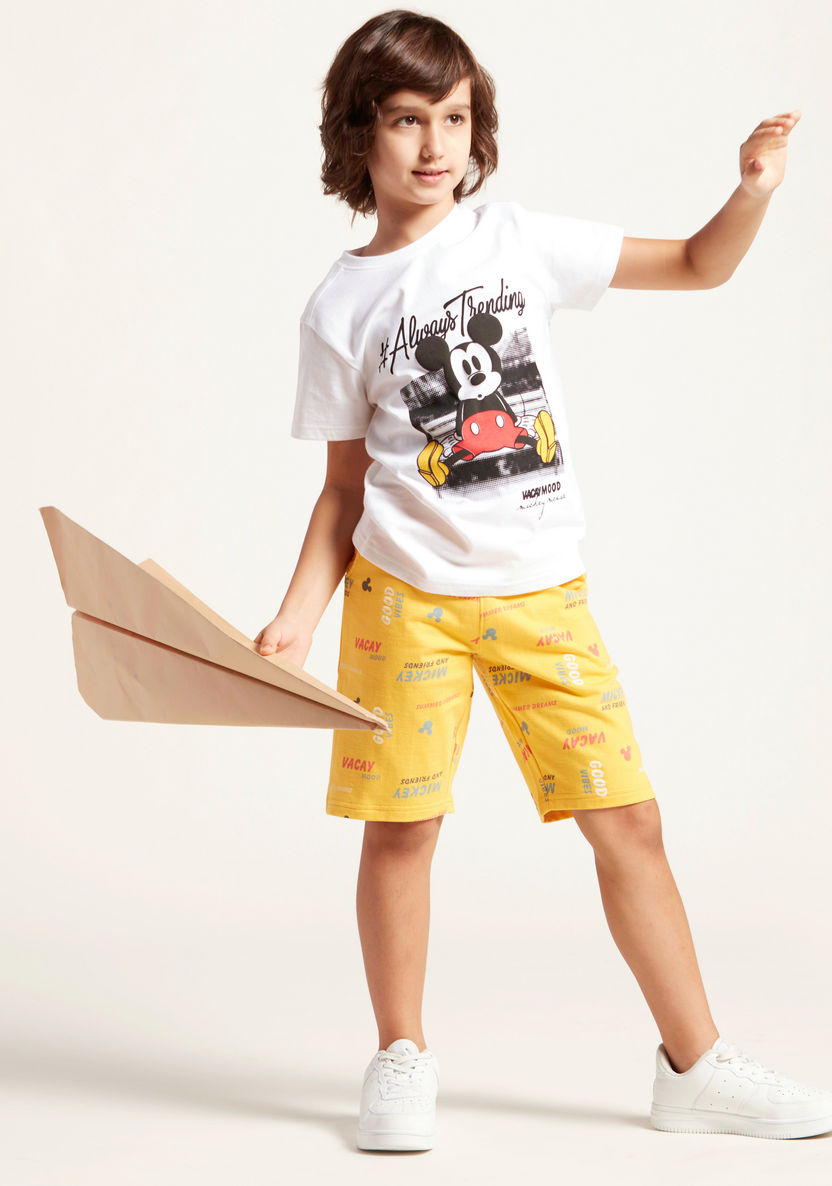 Disney Mickey Mouse Print Round Neck T-shirt and Shorts Set-Clothes Sets-image-0