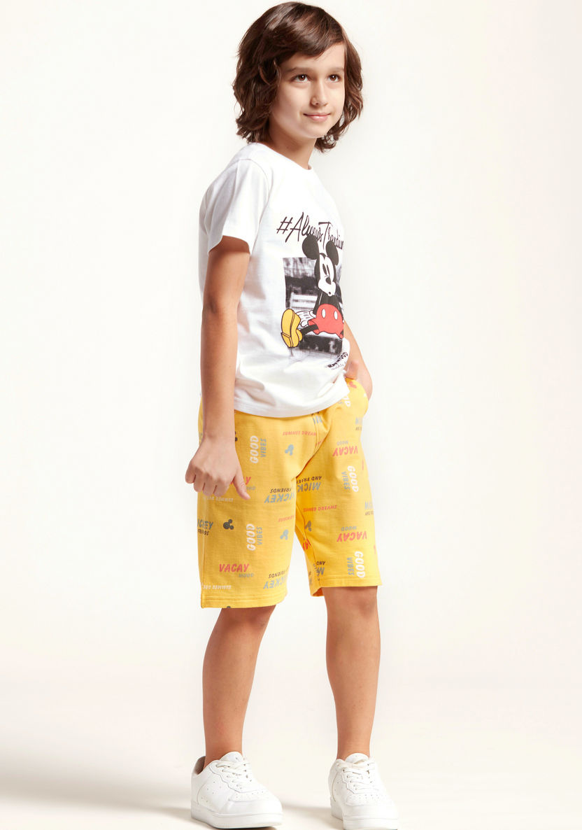 Disney Mickey Mouse Print Round Neck T-shirt and Shorts Set-Clothes Sets-image-2