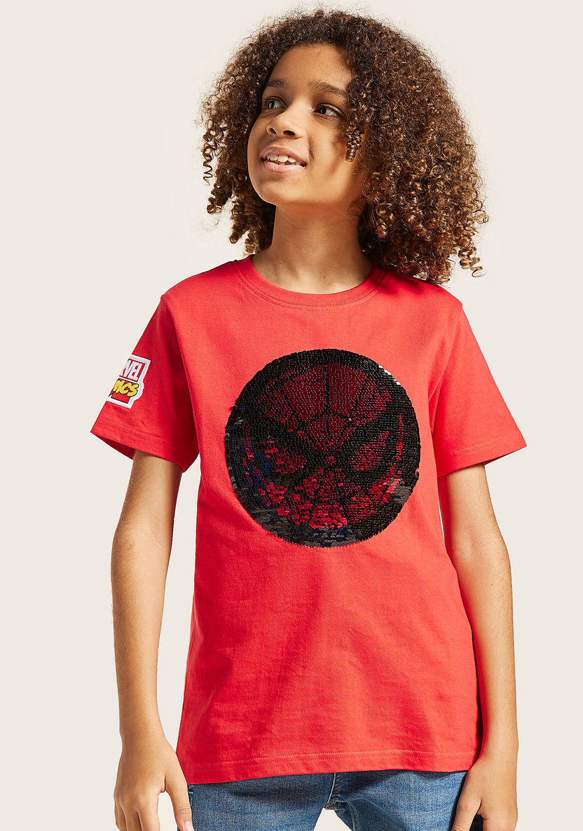 Marvel Sequin Embellished T-shirt with Short Sleeves-T Shirts-image-1