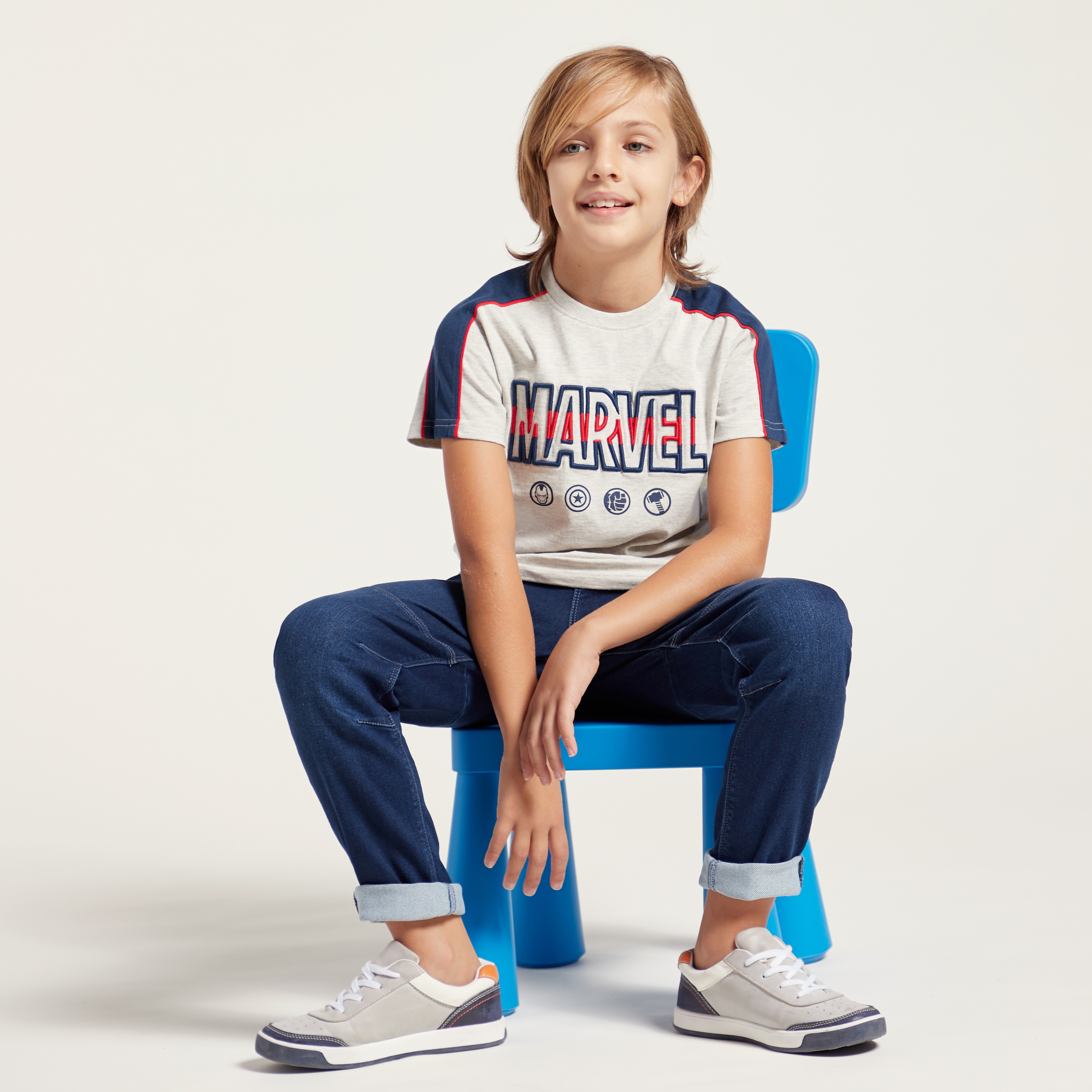 Marvel Graphic Print Embroidered Round Neck T-shirt with Short Sleeves-boys-clothing-tshirtsandpolos-image-1