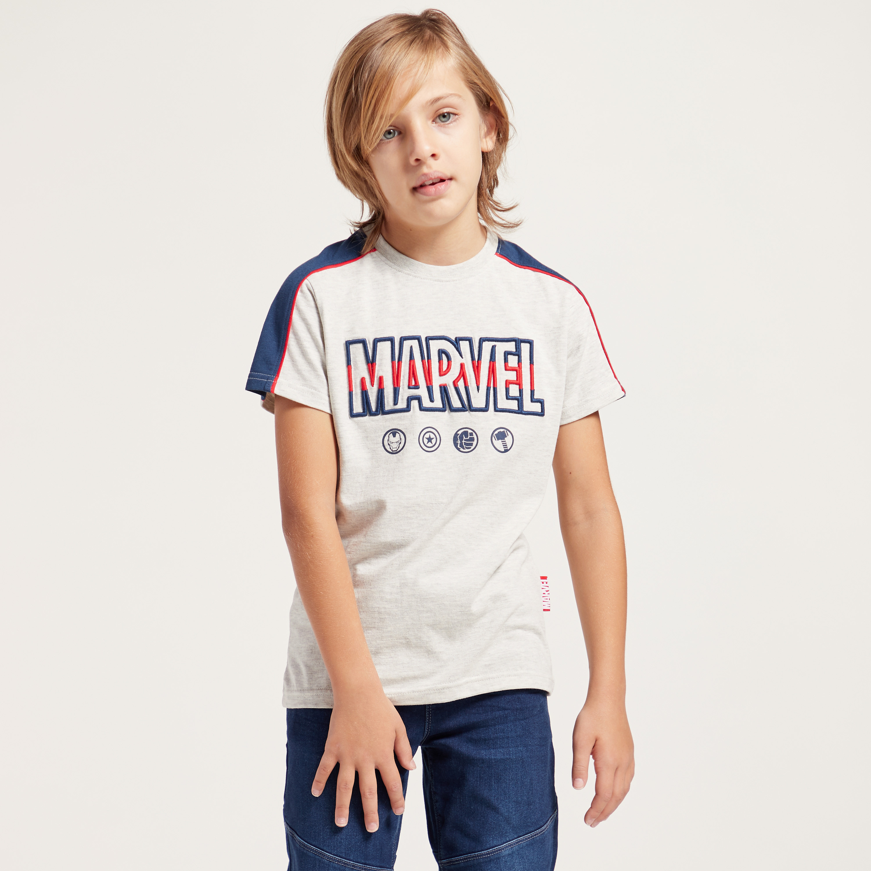 Marvel Graphic Print Embroidered Round Neck T-shirt with Short Sleeves-boys-clothing-tshirtsandpolos-image-2