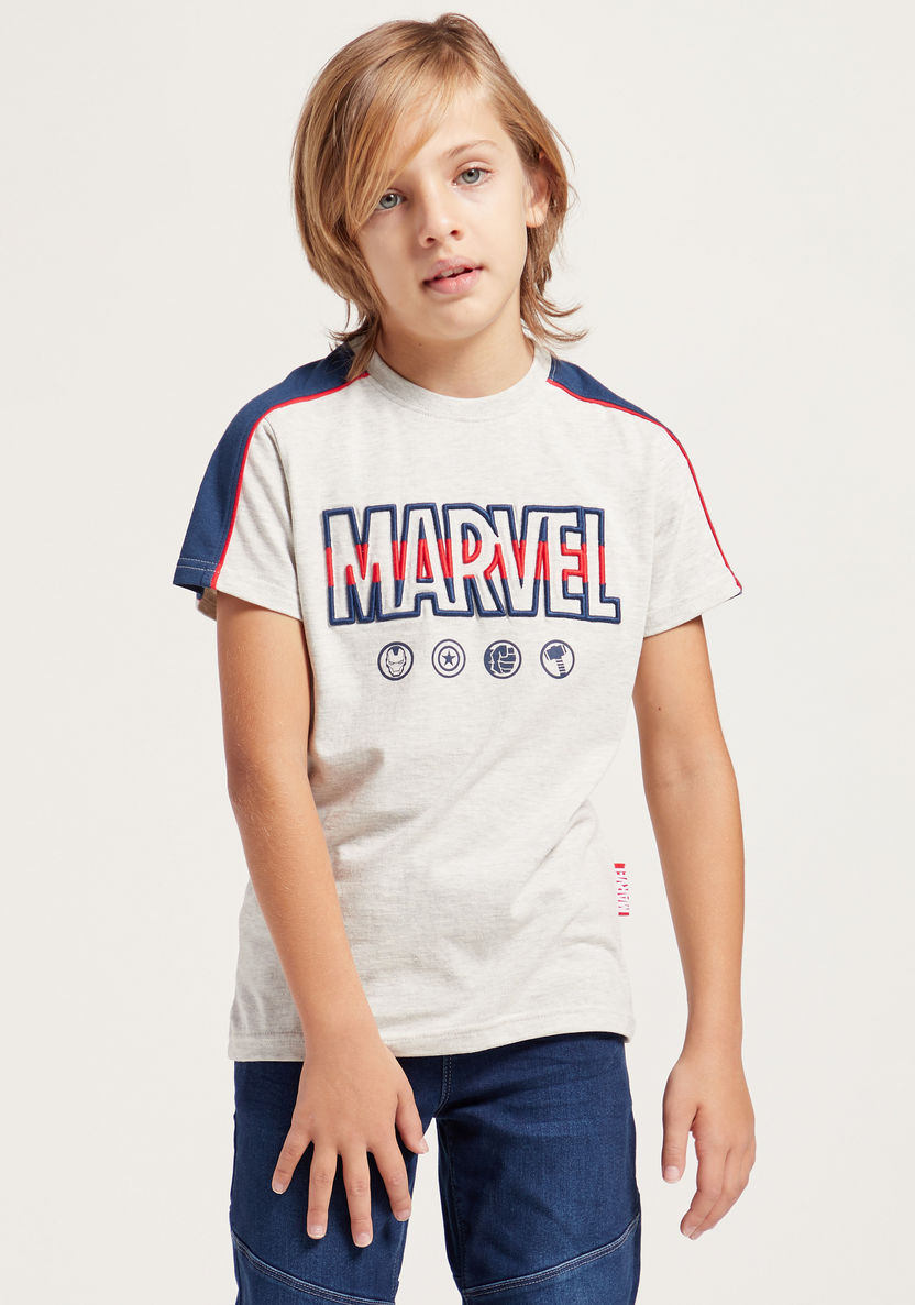 Marvel Graphic Print Embroidered Round Neck T-shirt with Short Sleeves-T Shirts-image-1