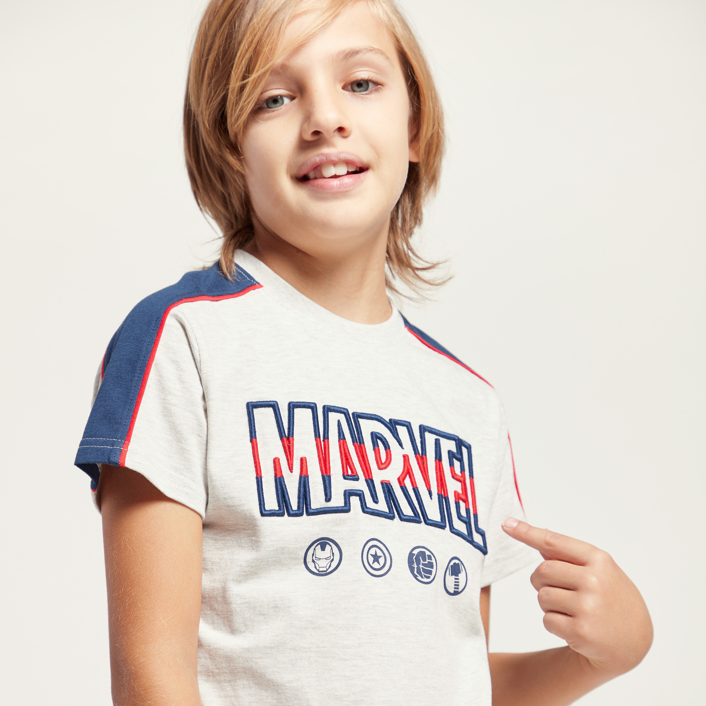 Marvel Graphic Print Embroidered Round Neck T-shirt with Short Sleeves-boys-clothing-tshirtsandpolos-image-3
