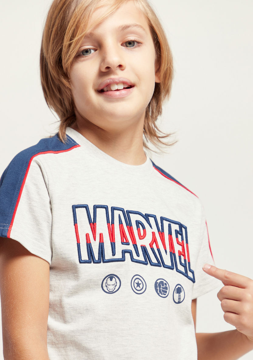 Marvel Graphic Print Embroidered Round Neck T-shirt with Short Sleeves-T Shirts-image-2