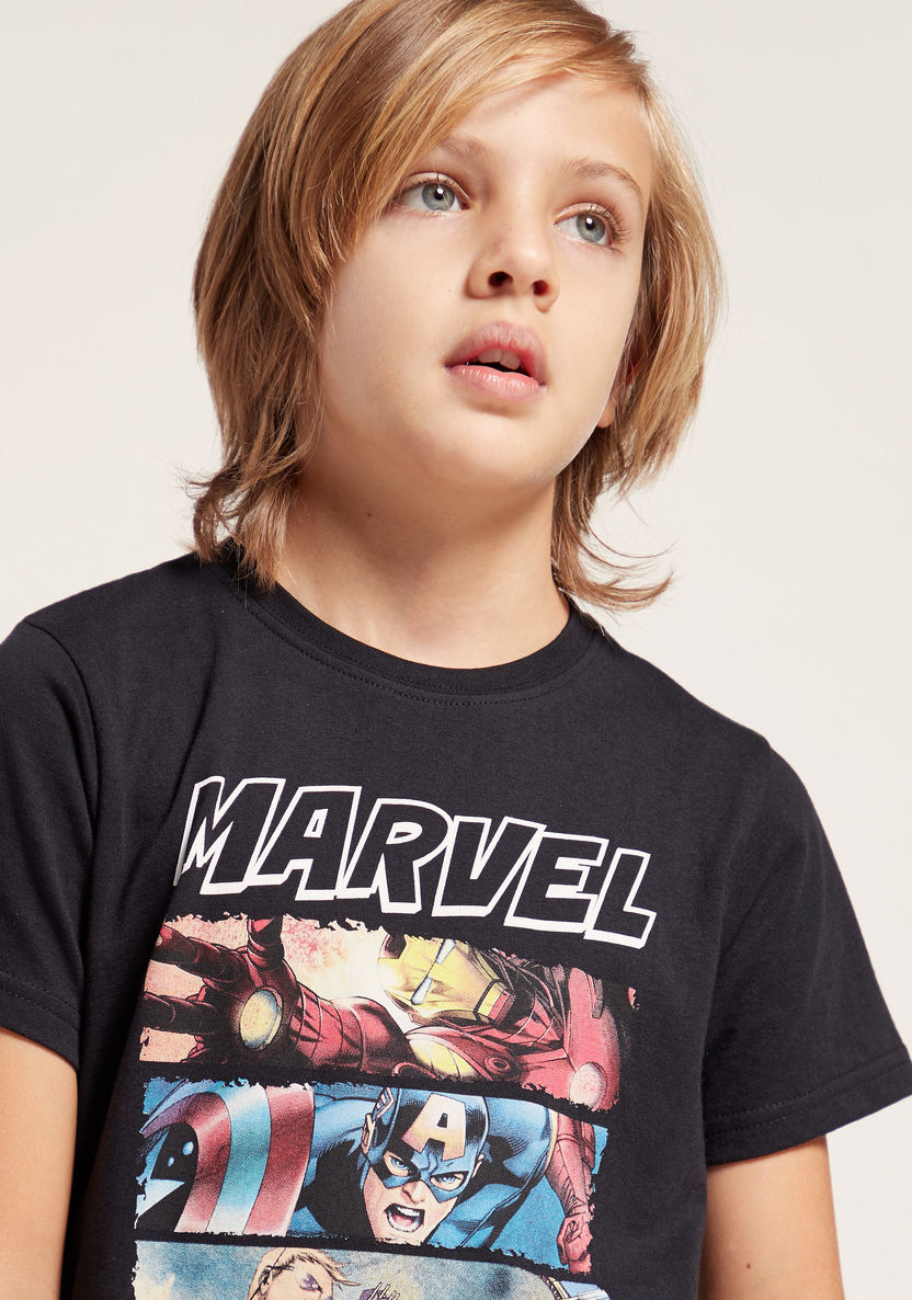 Marvel Graphic Print Round Neck T-shirt with Short Sleeves-T Shirts-image-2
