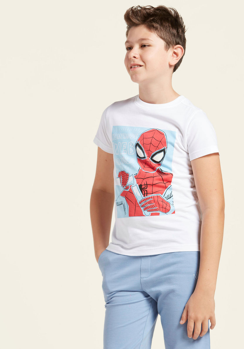 Spiderman Print T-shirt with Short Sleeves-T Shirts-image-1