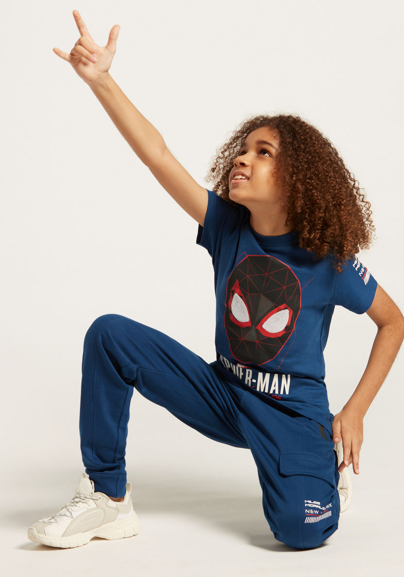 Spider-Man Graphic Print T-shirt with Crew Neck and Short Sleeves-T Shirts-image-0