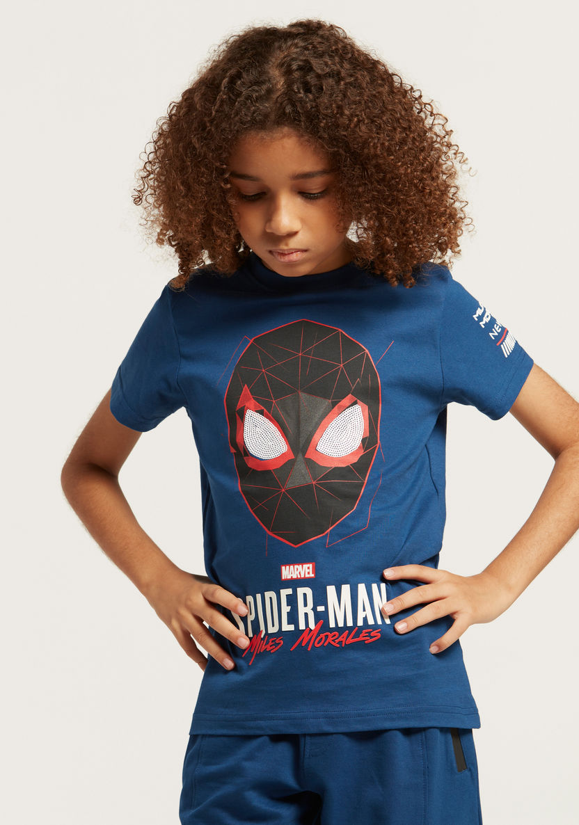 Spider-Man Graphic Print T-shirt with Crew Neck and Short Sleeves-T Shirts-image-1