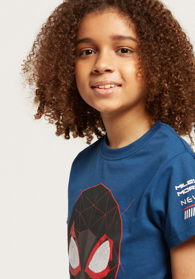 Spider-Man Graphic Print T-shirt with Crew Neck and Short Sleeves-T Shirts-image-2