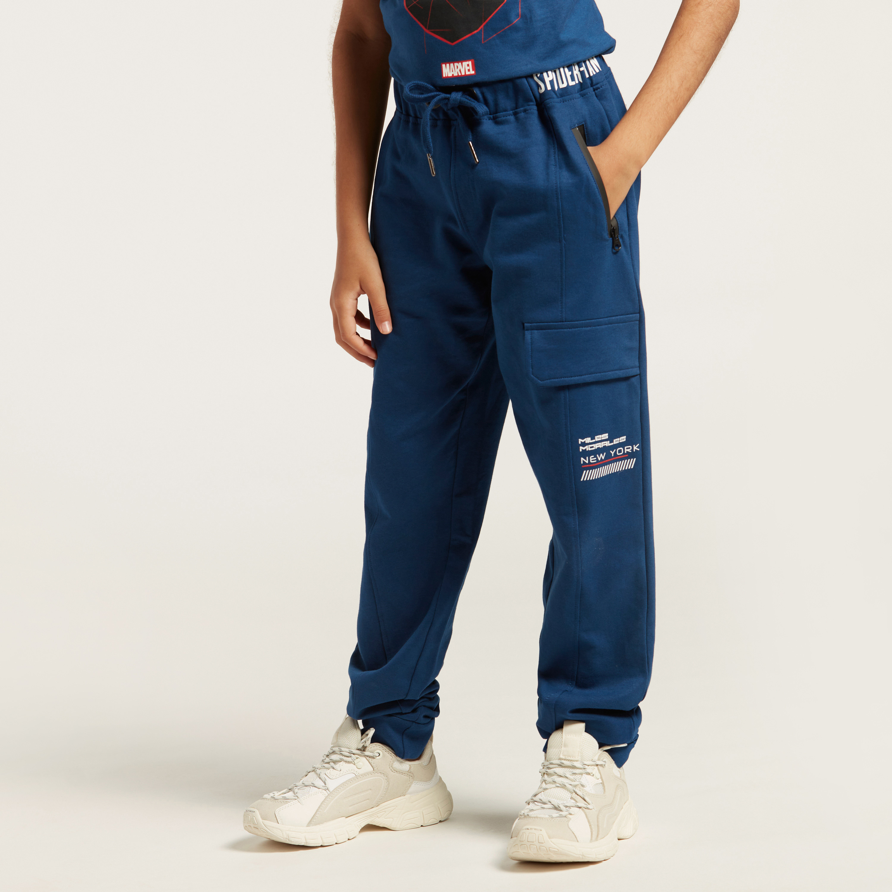 Spider-Man Print Cargo Pants with Pocket Detail and Drawstring Closure-boys-clothing-bottoms-trousers-image-2
