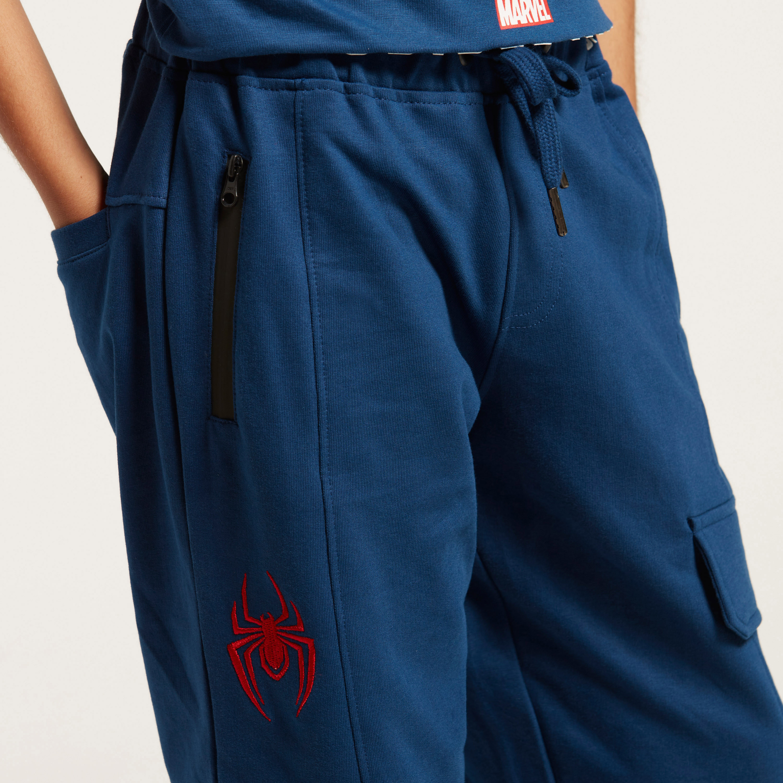 Spider-Man Print Cargo Pants with Pocket Detail and Drawstring Closure-boys-clothing-bottoms-trousers-image-3