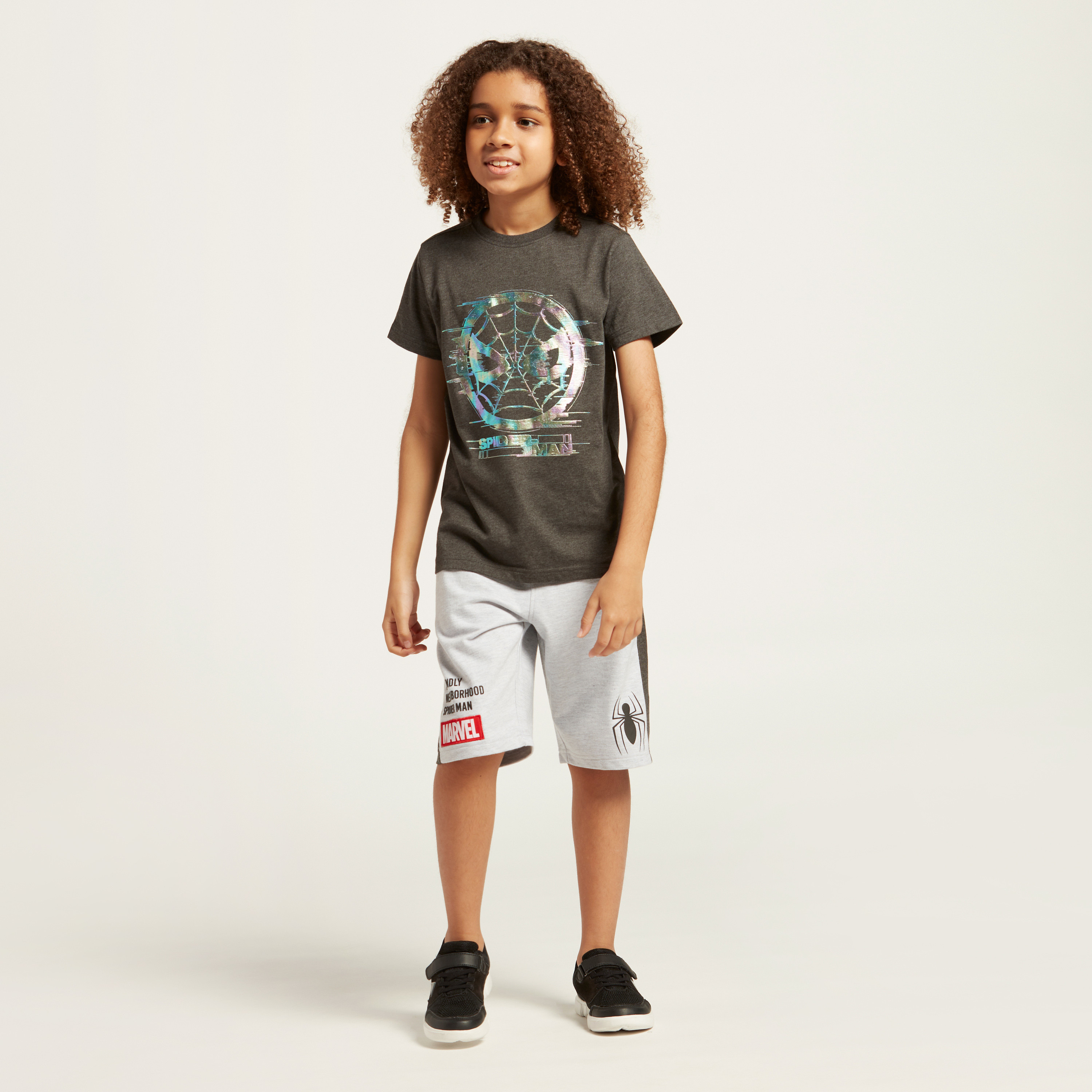 Spider-Man Foil Print Short Sleeves T-shirt and Shorts Set-boys-clothing-setsandcoords-image-2