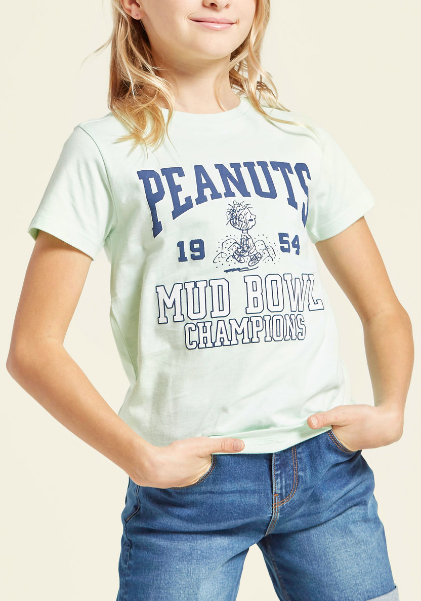 Peanuts Graphic Print T-shirt with Round Neck and Short Sleeves-T Shirts-image-1
