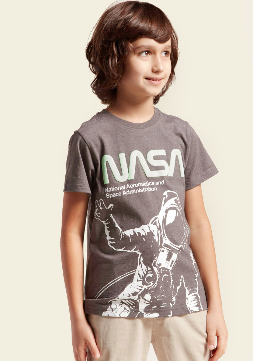 NASA Printed Round Neck T-shirt with Short Sleeves-T Shirts-image-1