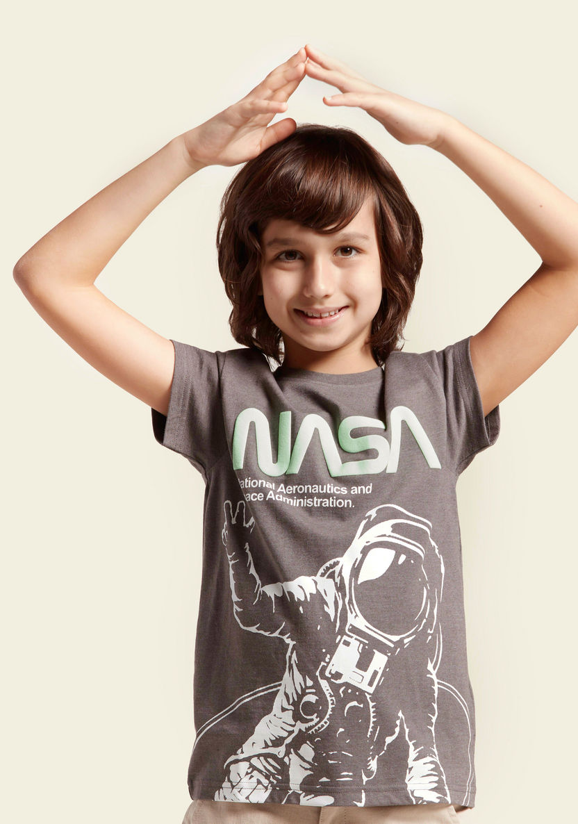NASA Printed Round Neck T-shirt with Short Sleeves-T Shirts-image-2