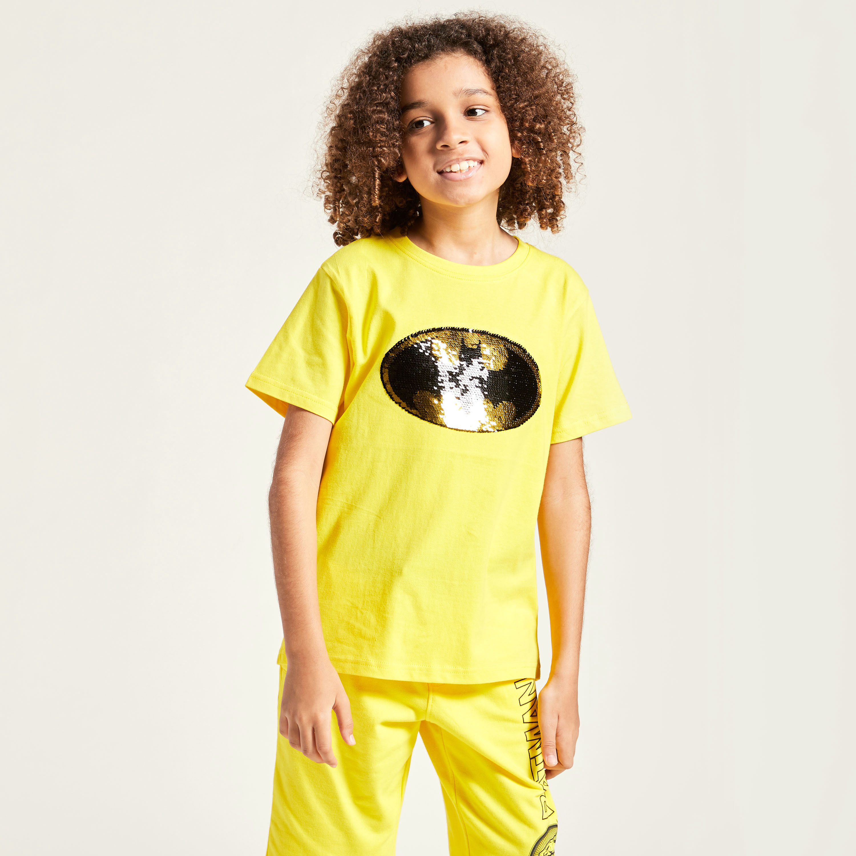 Bat Logo Embellished T-shirt with Round Neck and Short Sleeves-boys-clothing-tshirtsandpolos-image-2