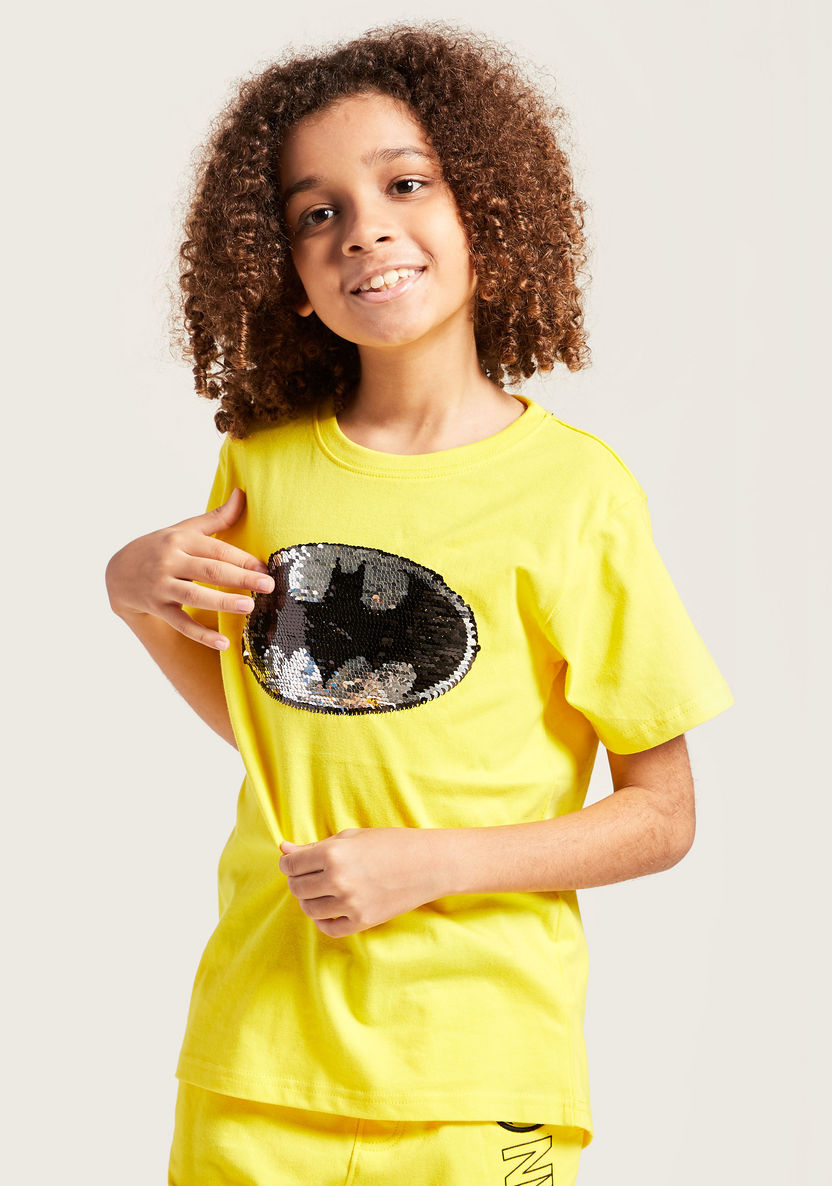 Bat Logo Embellished T-shirt with Round Neck and Short Sleeves-T Shirts-image-2