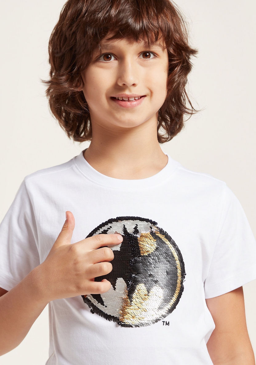 Batman Sequin Detail T-shirt with Round Neck and Short Sleeves-T Shirts-image-1