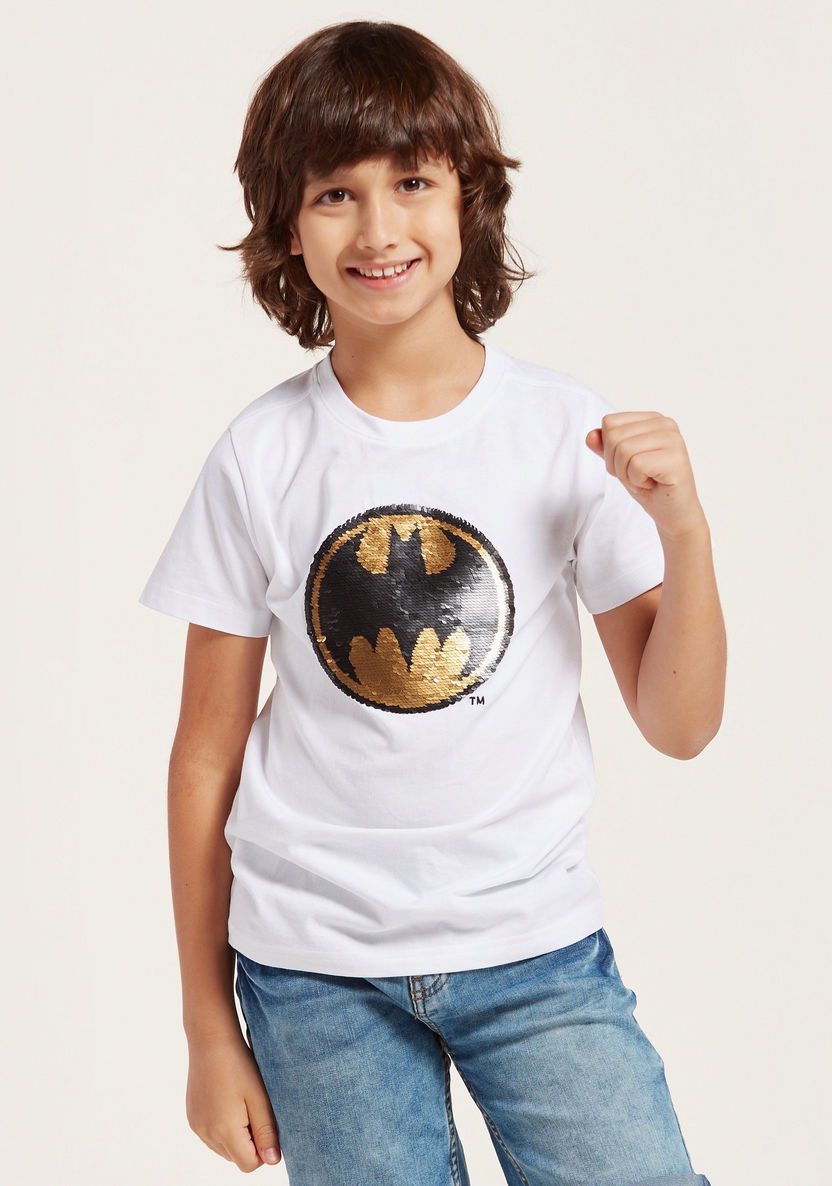 Batman Sequin Detail T-shirt with Round Neck and Short Sleeves-T Shirts-image-2