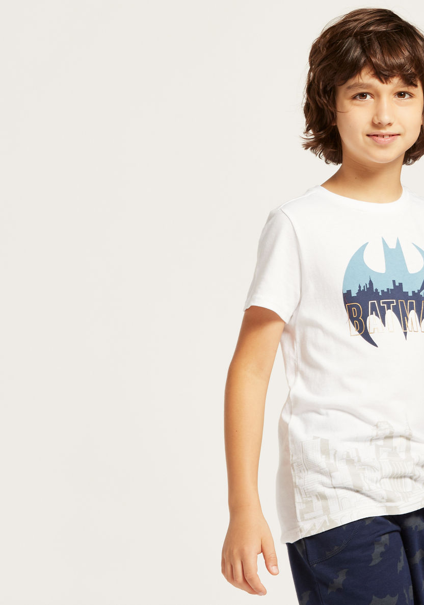 Batman Graphic Print Round Neck T-shirt with Short Sleeves-T Shirts-image-2