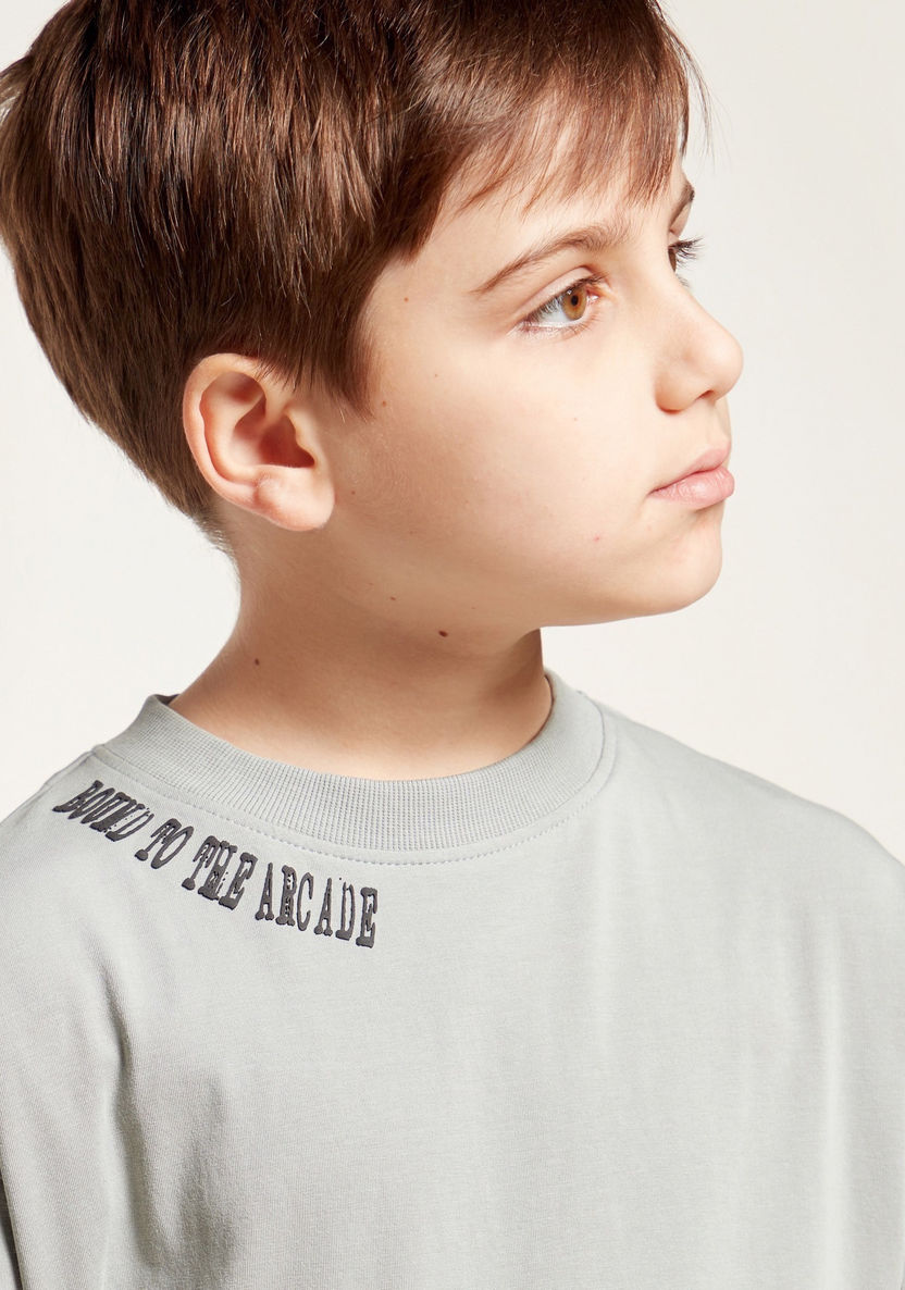 Iconic Typographic Print Round Neck T-shirt with Short Sleeves-T Shirts-image-2