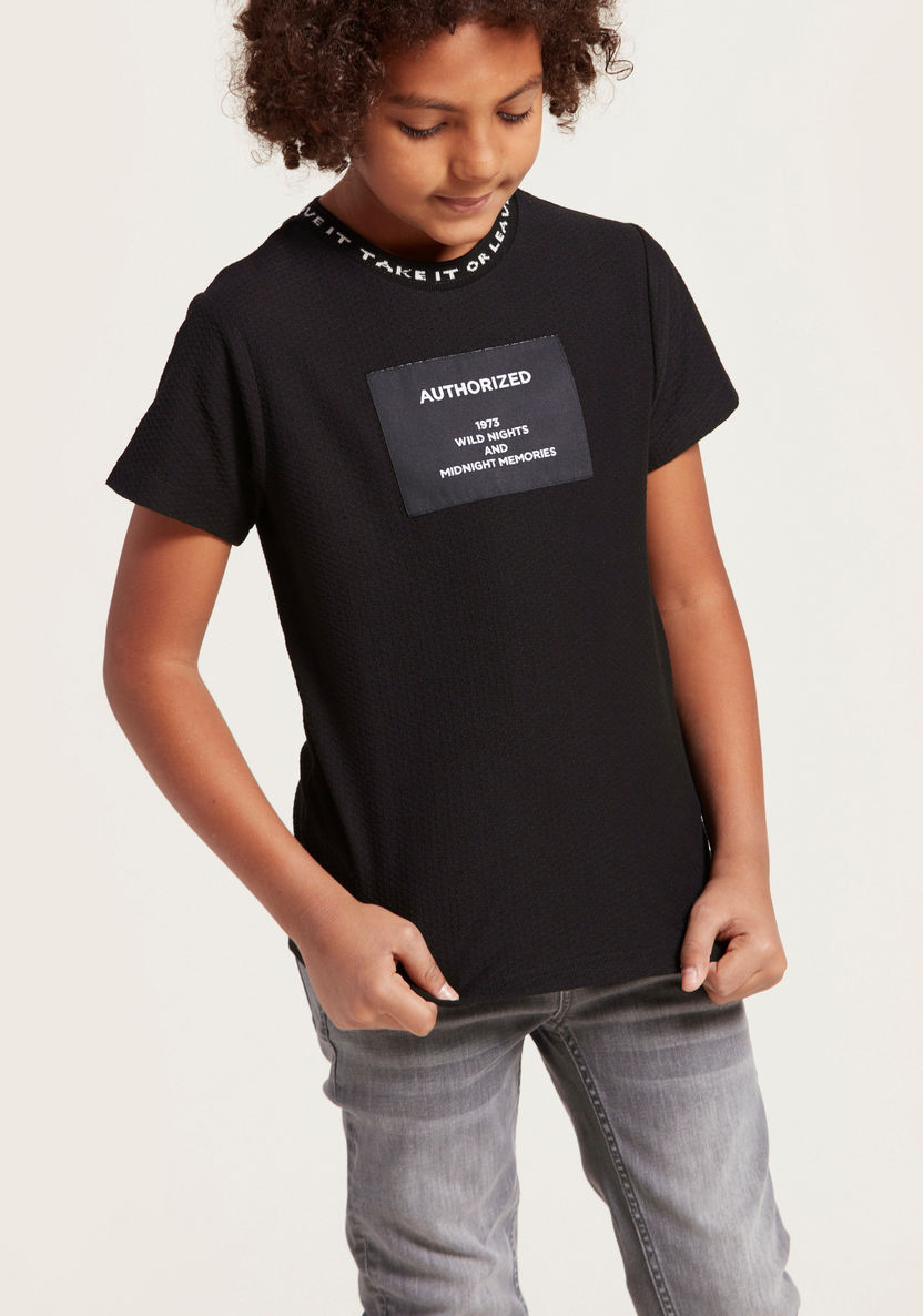 Iconic Text Print T-shirt with Crew Neck and Short Sleeves-T Shirts-image-1