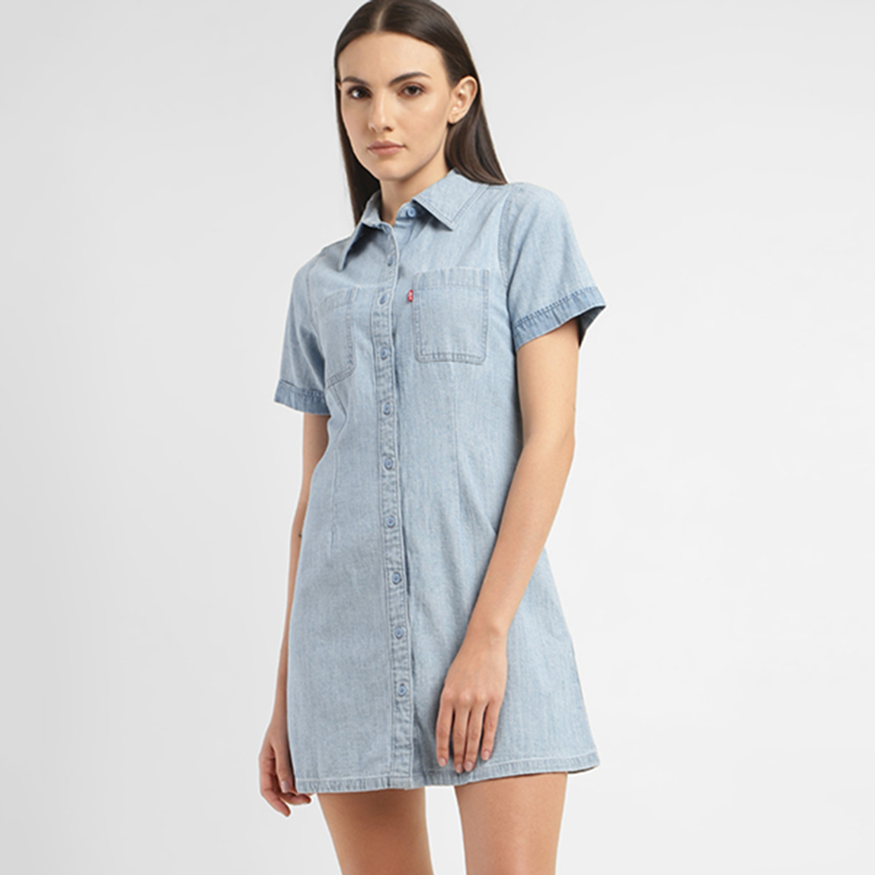 فستان نسائي قصير بقميص أزرق من ليفايس-women-clothing-dresses-image-2