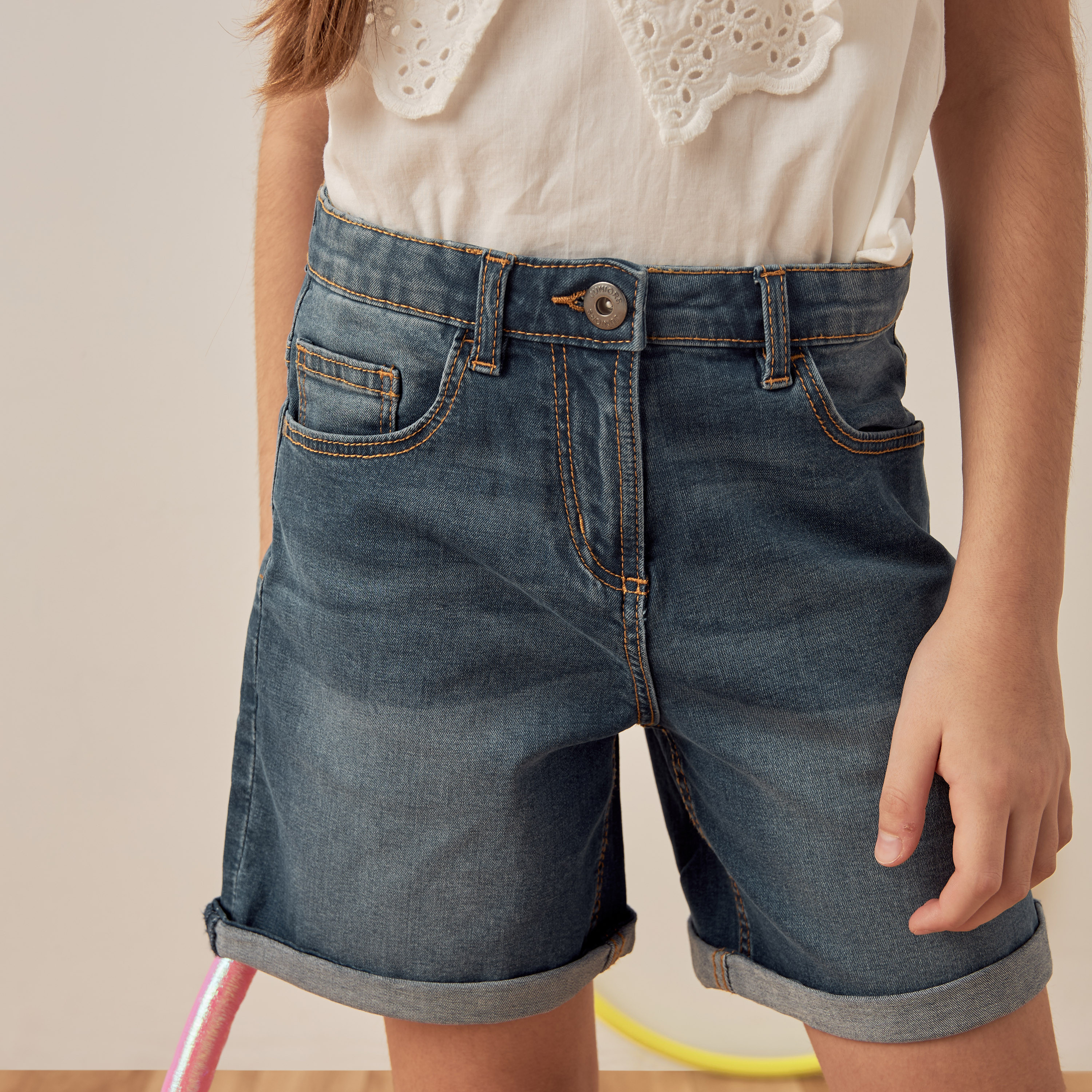 شورت دنيم بقصّة عادية من جونيورز-girls-clothing-bottoms-shorts-image-4