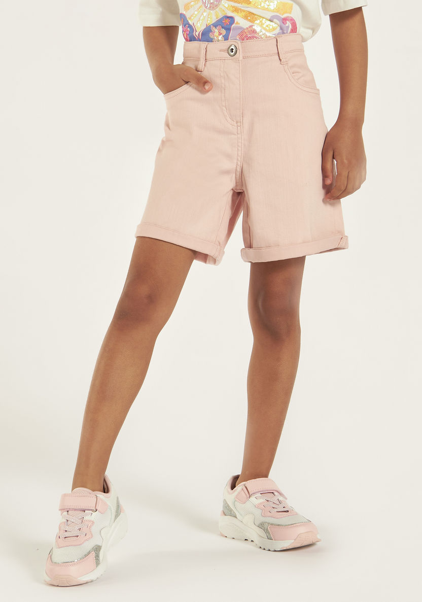 Juniors Solid Shorts with 5-Pockets and Upturned Hems-Shorts-image-1