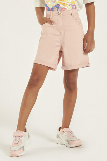 Juniors Solid Shorts with 5-Pockets and Upturned Hems