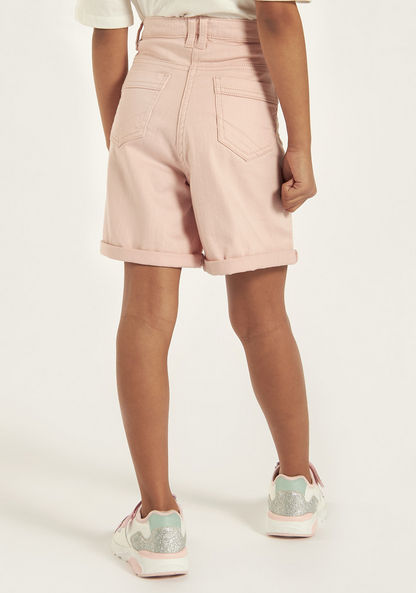 Juniors Solid Shorts with 5-Pockets and Upturned Hems-Shorts-image-3