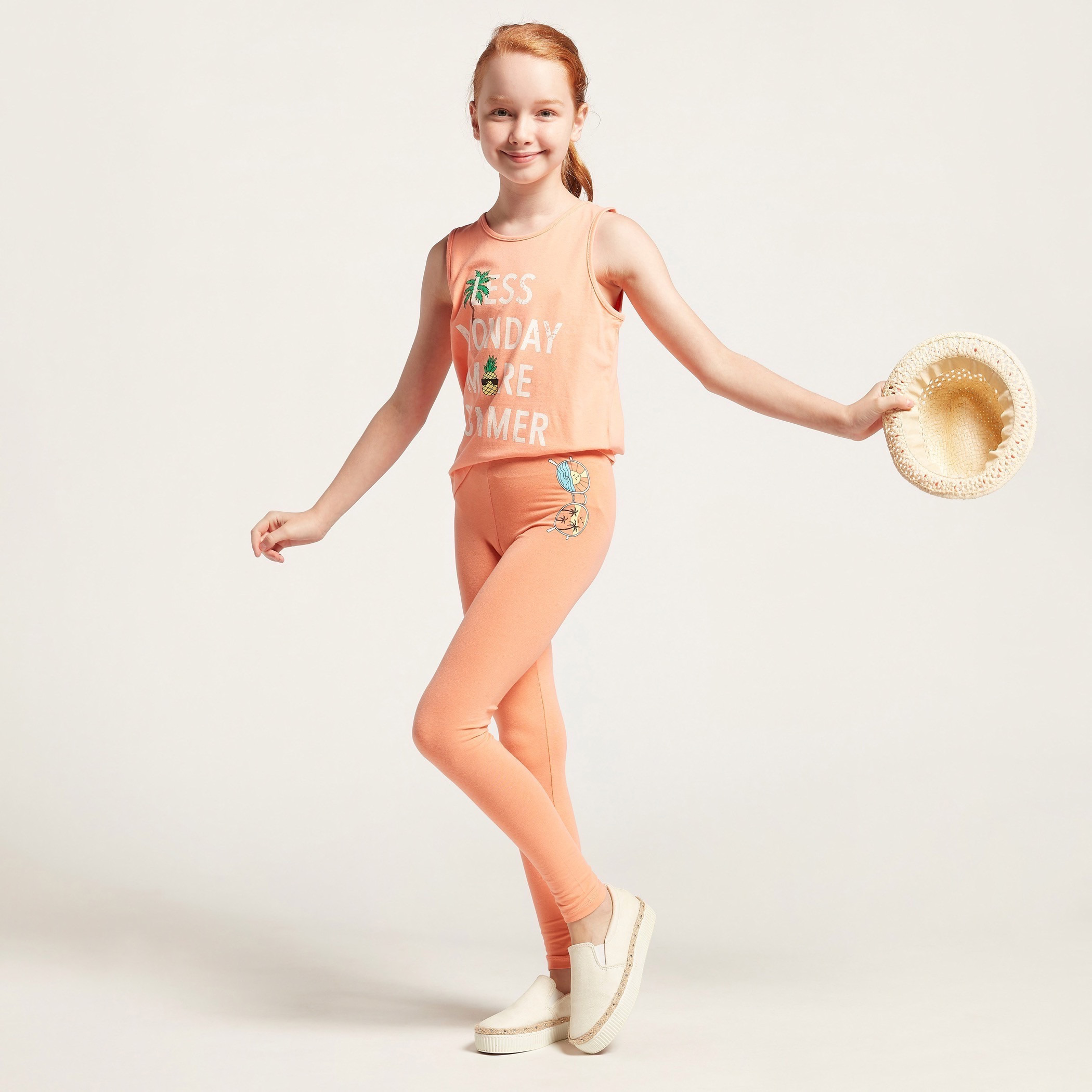 Juniors Placement Print Leggings with Elasticated Waistband-girls-clothing-bottoms-leggings-image-1