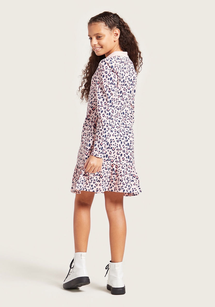 Juniors All-Over Animal Print Dress with Polo Neck and Long Sleeves-Dresses%2C Gowns and Frocks-image-3