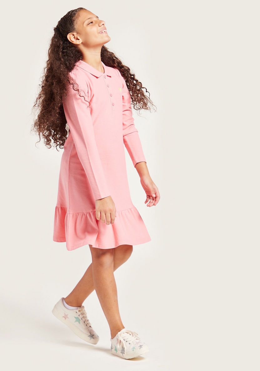 Juniors Solid Polo Dress with Collar and Short Sleeves-Dresses%2C Gowns and Frocks-image-2