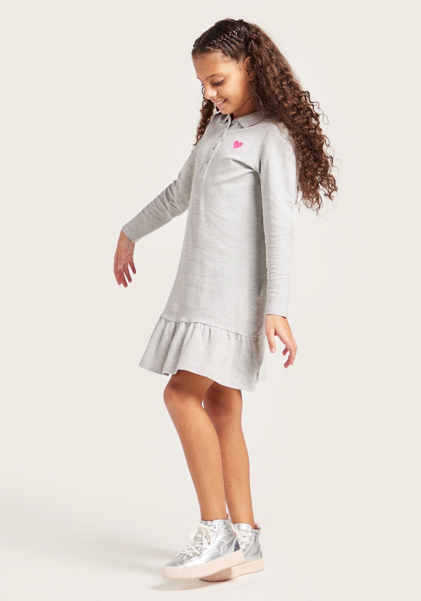 Juniors Solid Dress with Polo Neck and Long Sleeves-Dresses%2C Gowns and Frocks-image-2