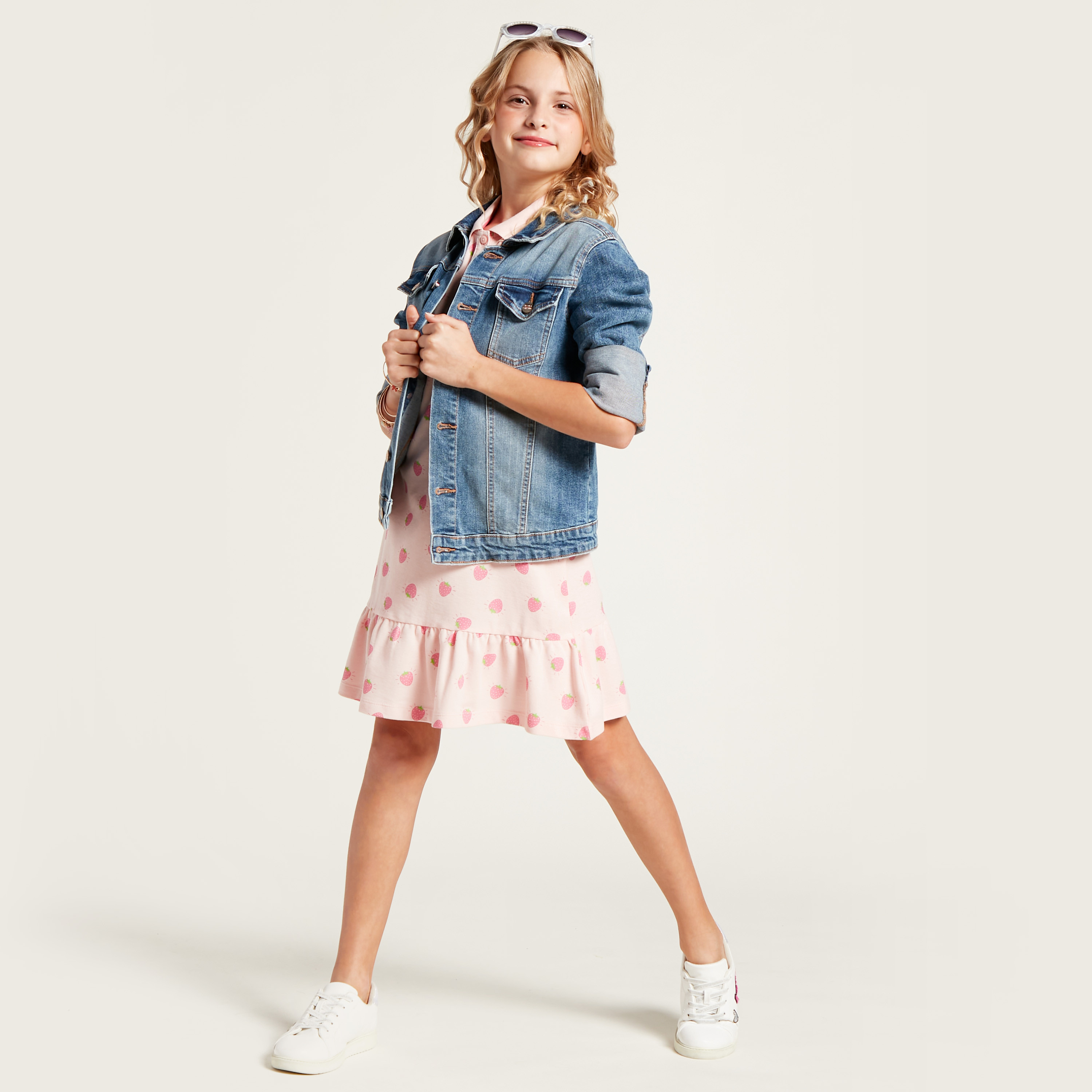 Juniors Strawberry Print Polo Dress with Short Sleeves-girls-clothing-dressesandjumpsuits-image-1